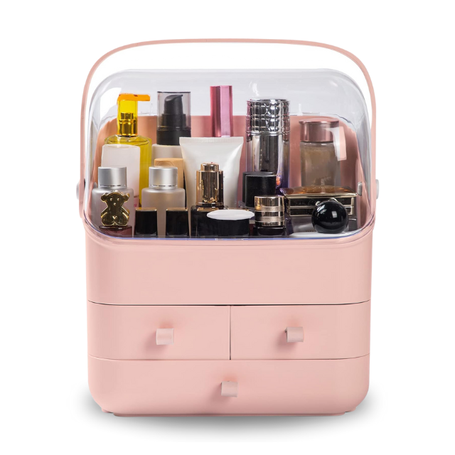 Waterproof & Dustproof Pink Cosmetic Organizer Box.