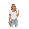Women's Summer Short Sleeve Square Neck Ribbed Slim Fit Casual T-Shirt. - Image 2