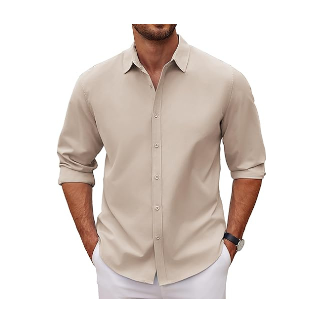 Men's Long Sleeve Casual Untucked Dress Shirt.