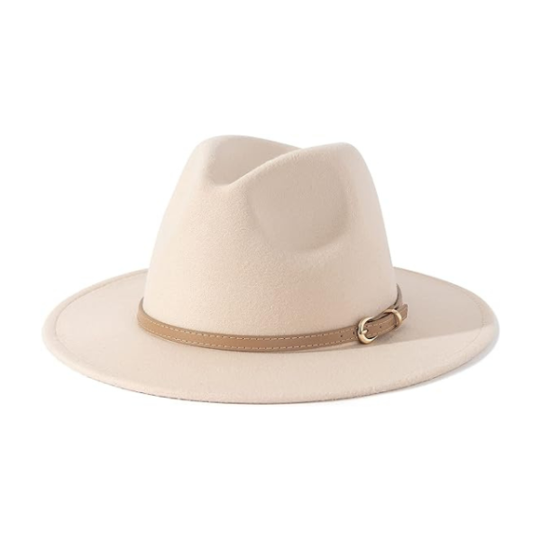 Classic Women's Wide Brim Fedora Hat with Belt.