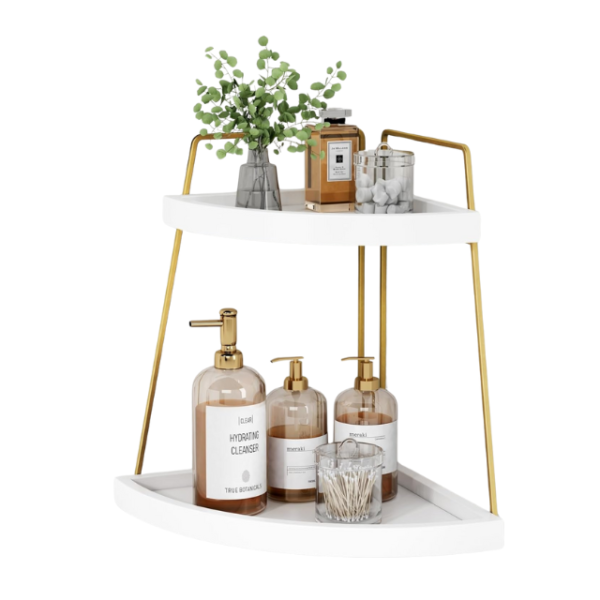 White & Gold 2-Tier Shelf for Kitchen & Vanity Storage.