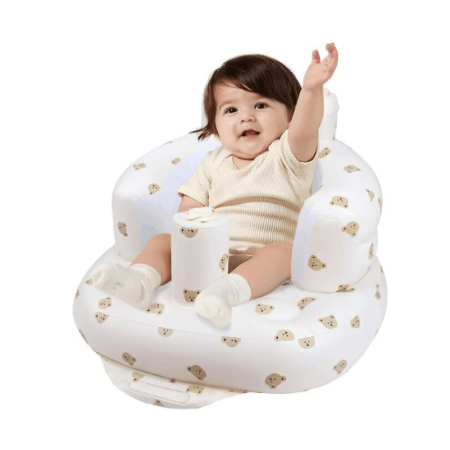 Inflatable Baby Seat with Built-In Air Pump.