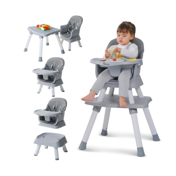 Grey 8-in-1 Convertible Baby Highchair and Table Set.