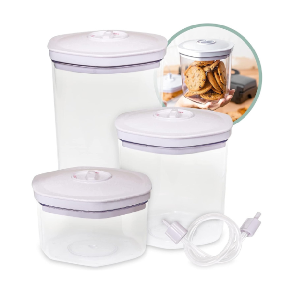 BPA-Free 3-Piece Vacuum Food Container Set with Accessory Hose - Ideal for Home Kitchen